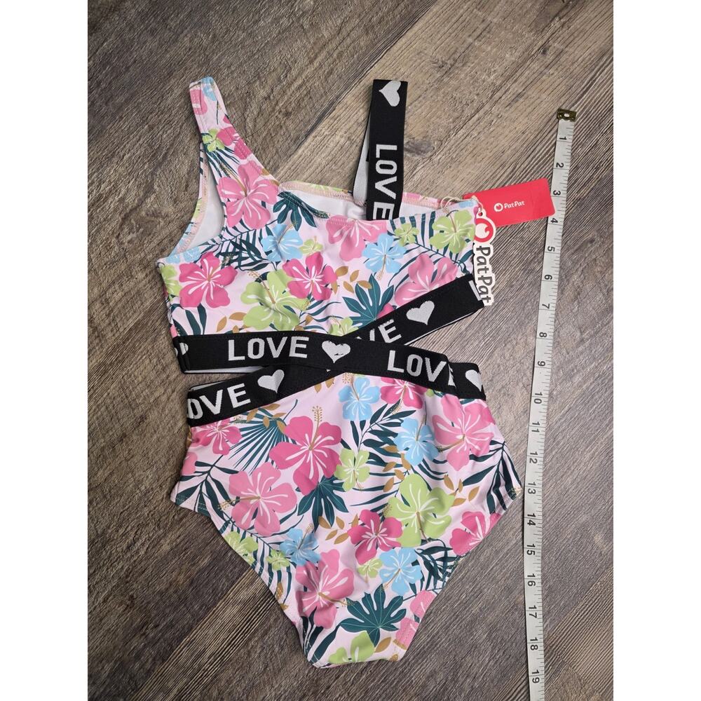 PatPat Girls Swimsuit Size 7-8Y Pink Tropical Floral Cutout One Piece NWT - Picture 2 of 4